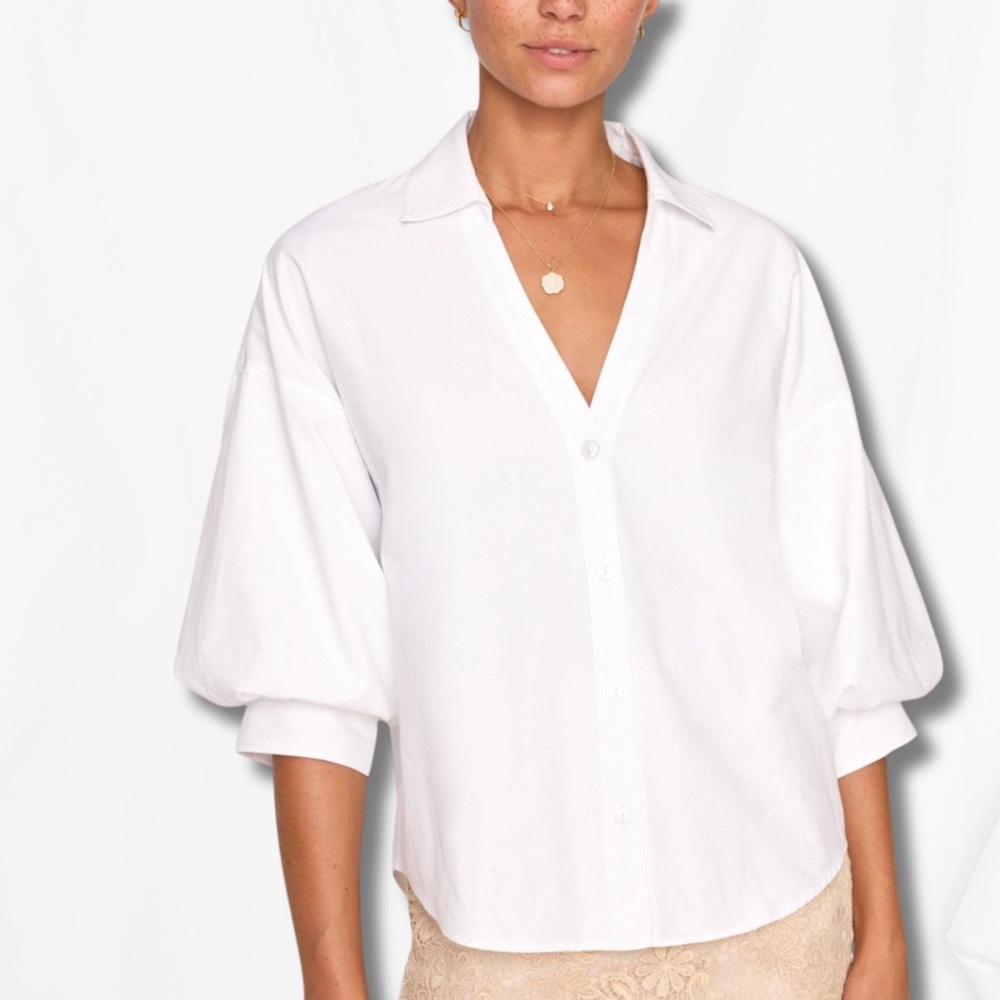 Brochu Walker White Puff Sleeve Button Down Shirt - Size Large
